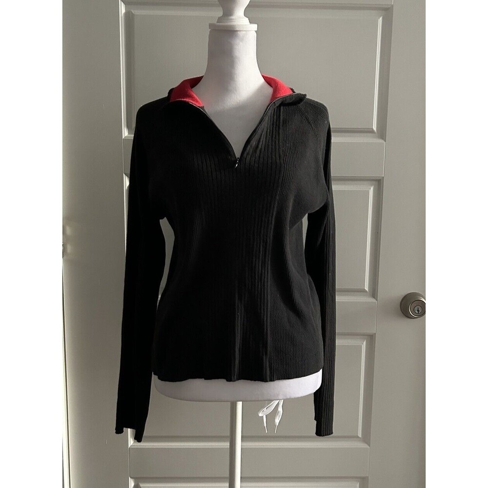 Vintage RALPH LAUREN Polo Jeans Co Black And Red Sweater Women XL 1/4 Zip